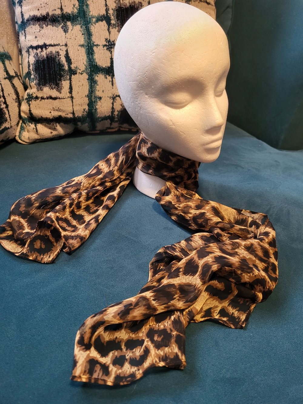 Leopard Print Satin Scarf - Black & Brown